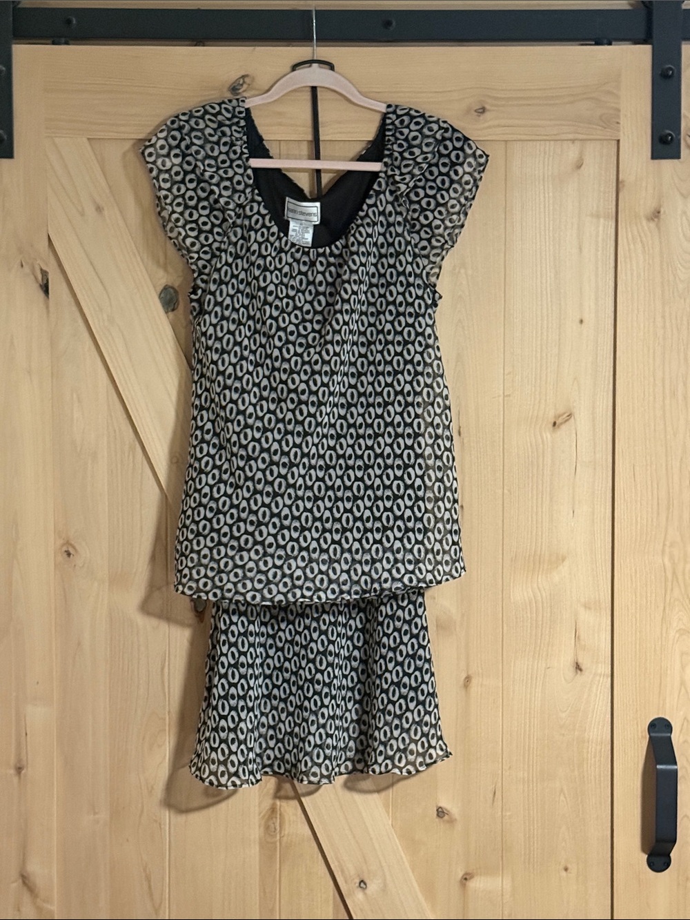 karin stevens Black and Cream Printed Ruffle Dress